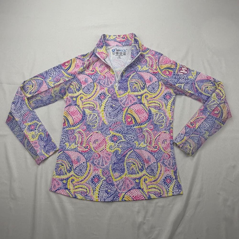 IBKUL Sun Shirt Women XS Pink Mosaic Paisley UPF 50+ IceFil Quarter Zip w/Logo